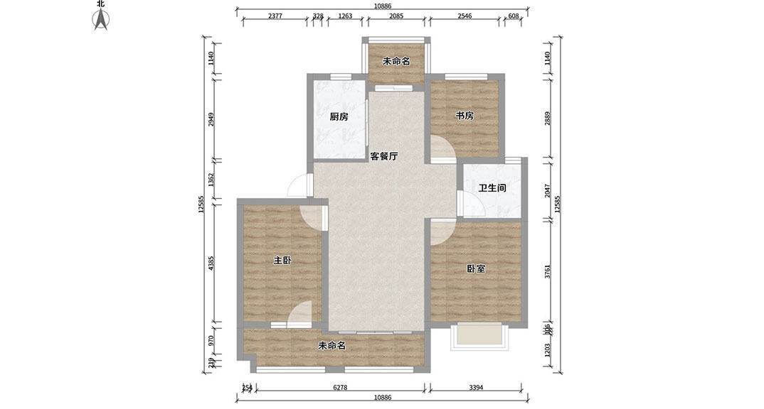 桂花園100㎡三室二廳戶(hù)型平面布局圖.jpg